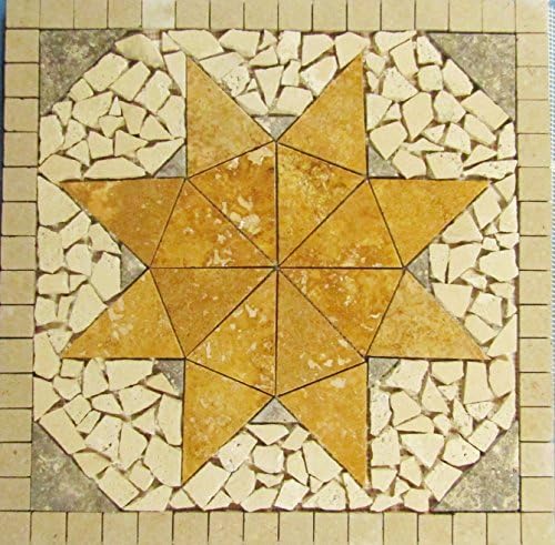 24" Travertine, Marble and Volcano Limestone Indoor or Outdoor, Floor or Wall Art Medallion Mosaic