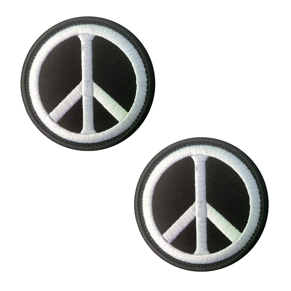 2 Pcs World Peace Sign Logo Patch Hook and Loop Embroidered Applique Anti War Love Peace Sew on Badge Symbol Emblem for Backpacks Jeans Jackets Clothing Uniform Vest Dog Harness