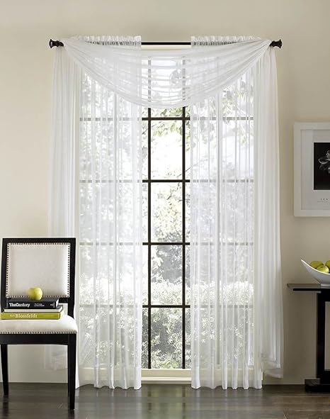 2 Piece Solid White Sheer Curtains Panels Window Treatment Drape