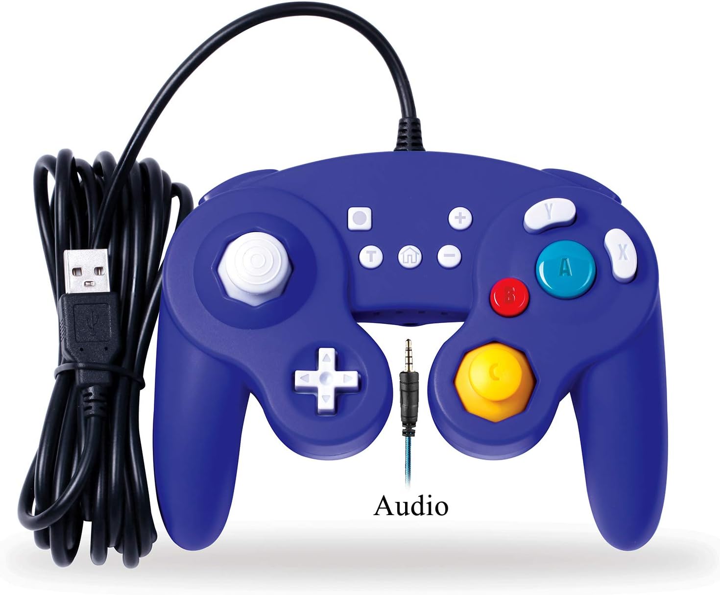 EXLENE Audio Wired USB Controller for Nintendo Switch with Audio Function (3M/10FT), Compatible with PC/PS3, GameCube Style, Motion Controls, Rumble, Turbo (Blue)