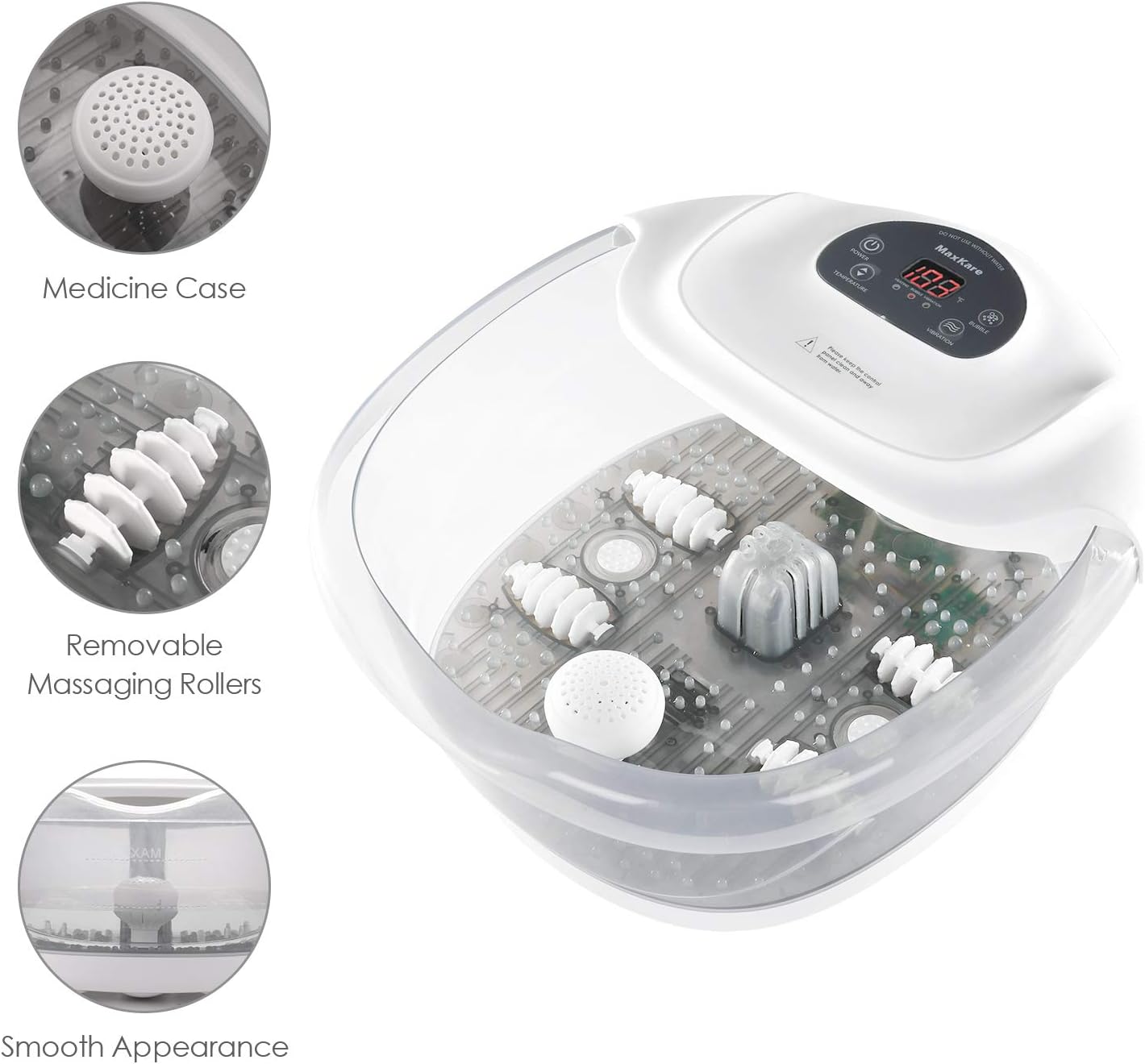 Foot Spa/Bath Soaker with Heat Bubbles Vibration and Massage Pedicure Manually Massager Professional Home Tired Feet Stress Relief: Health & Personal Care
