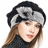 VECRY Lady French Beret 100% Wool Beret Floral Dress Beanie Winter Hat