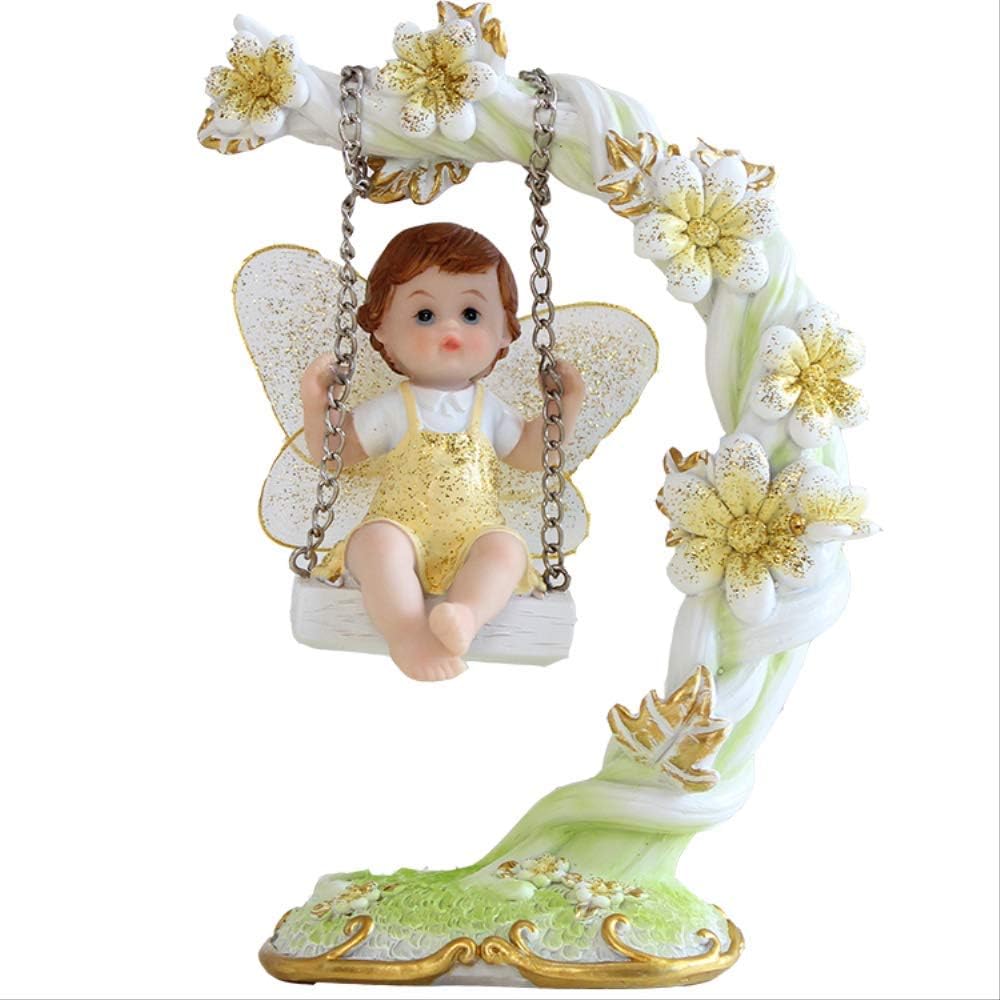 ZAAQ Cute Pastoral Angel Figurines Resin Crafts Miniatures for Home Decoration Accessories Fairy Garden Angel Baby Playing On The Swing