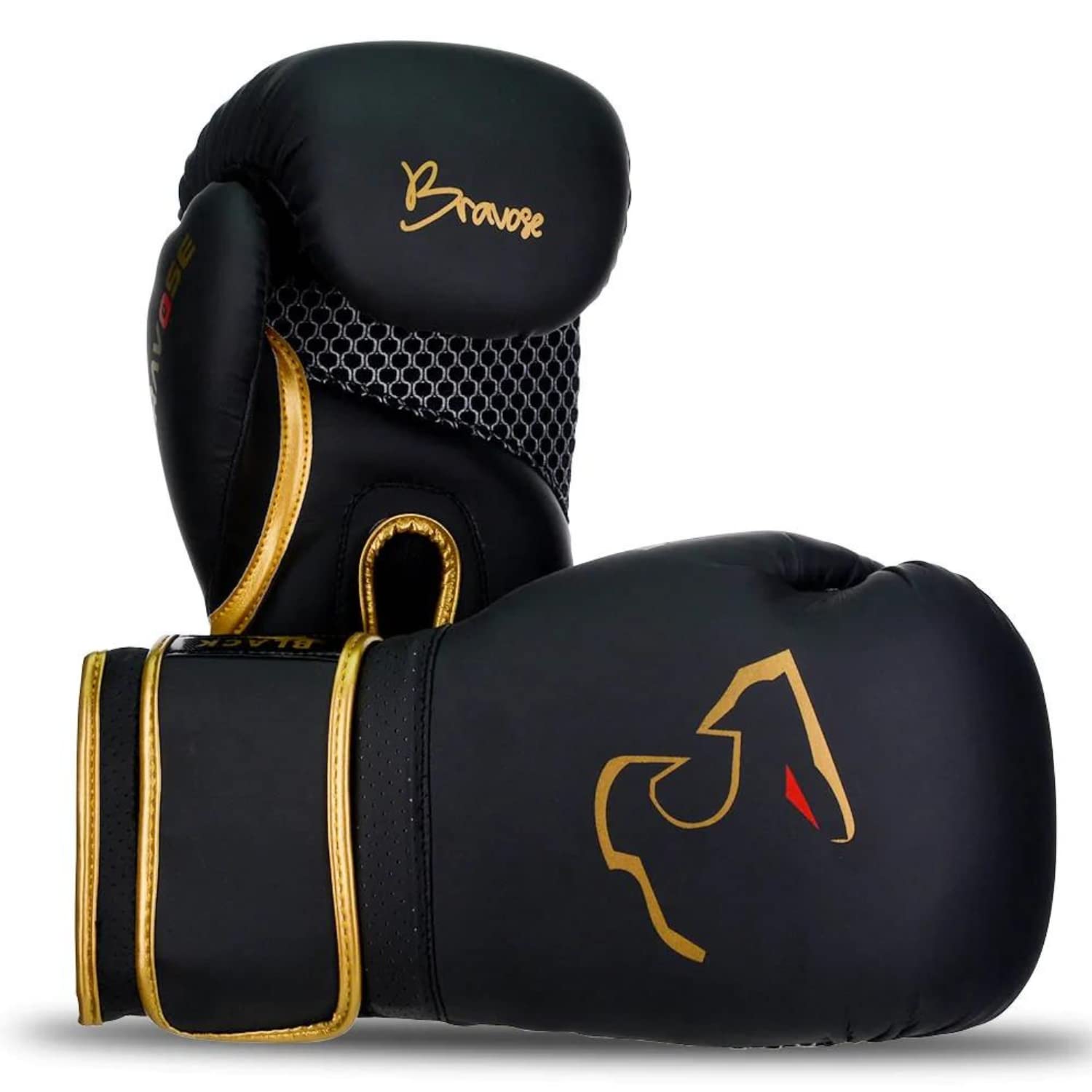 BRAVOSE Alpha Strap Boxing Gloves Mens, Women for Entry Level Boxers for Punching Bag Training & Sparring MMA Kick Boxing Muay Thai Made By Premium PU Leather Ventilated Palm (Black, 10 Oz)