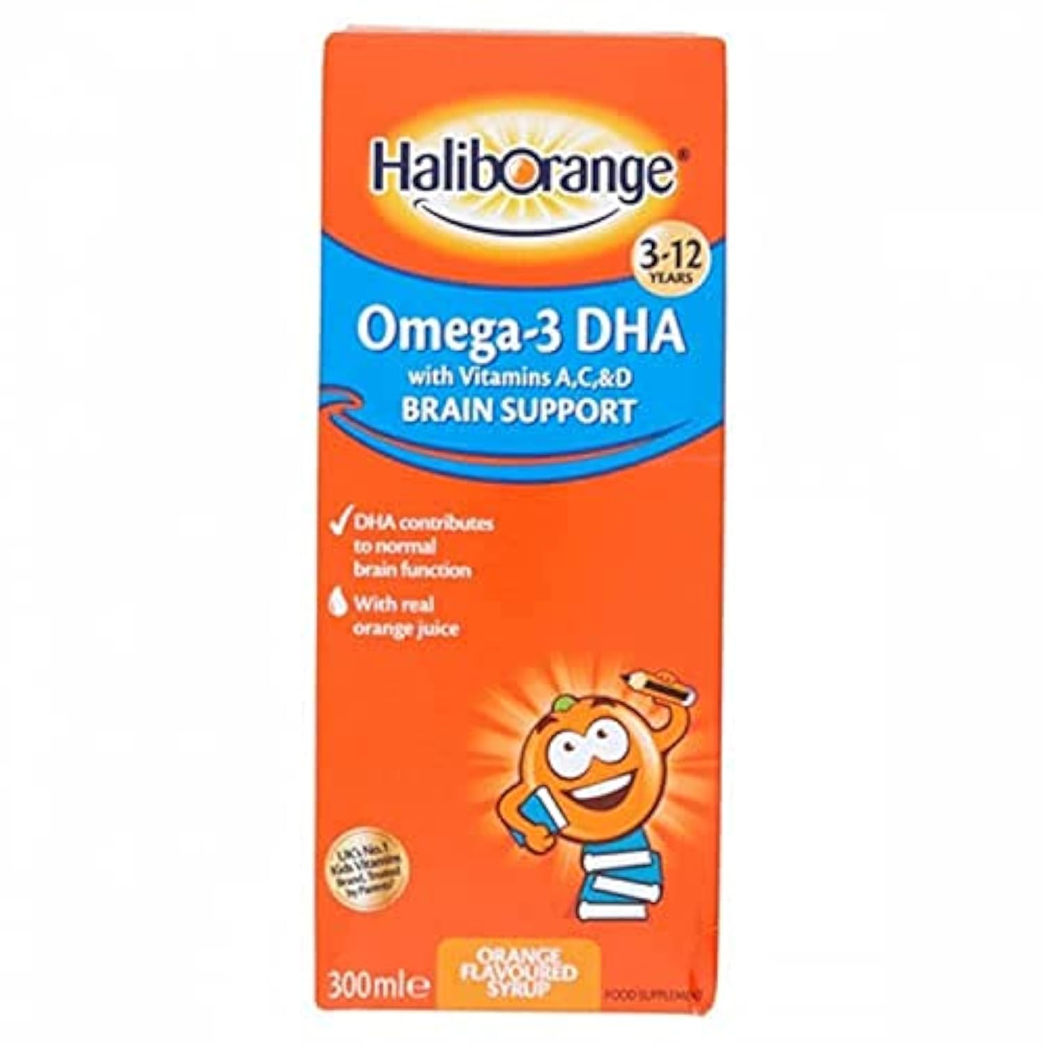 Haliborange Omega-3 DHA Syrup with Vitamins A, C & D | 300ml | Supports Brain, Eye, Bone & Immune Health for Children