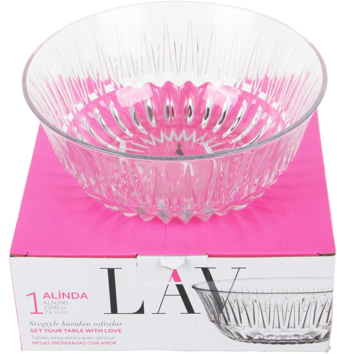 LAV Glass Serving Ridged Desert Dish Decorative Tableware Trifle Bowl, Transparent, 2200Cc, Clear, 23 cm (Round) - Image 4