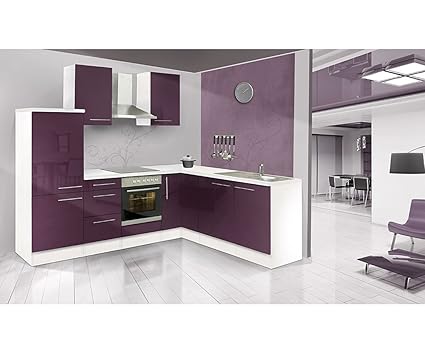 Respekta Premium L Kitchen Unit 260 Cm X 200 Cm White Aubergine