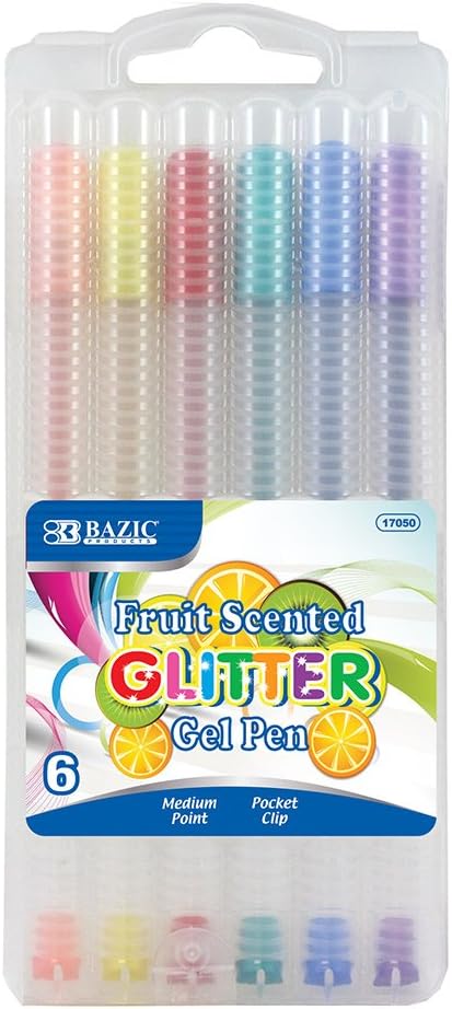 BAZIC 6 Fruit Scented Glitter Color Gel Pen with Case