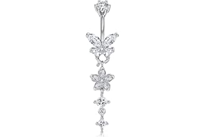 MODRSA Removable Dangle Belly Button Ring Surgical Steel Hypoallergenic Silver Gold Belly Ring for Women Dangly Navel Piercin