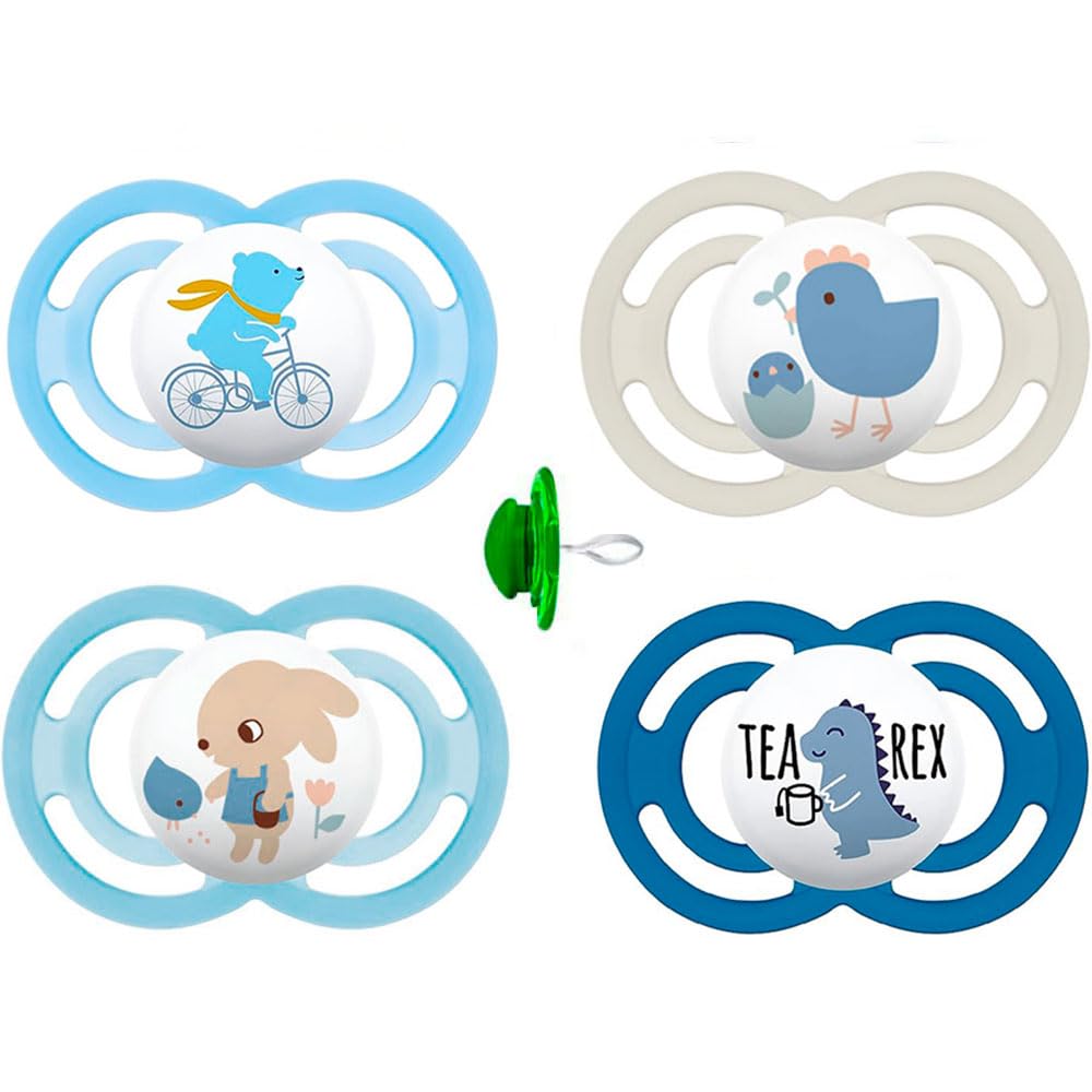 MAM Perfect Day "Skin Soft Silicone" Dummy 6-16 // Set of 4 // Fairy Tale Royal Friends // Includes 2 Sterilising Transport Boxes