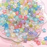 200 Pcs Glow in The Dark Star Beads for Bracelets,Cute Small Unique Colorful Acrylic Aesthetic Star Pony Bead for Jewelry Making with Holes,DIY Bracelet Charms Beads for Crafts 10mm