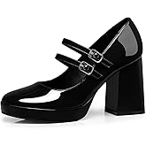 CELLENZ Women Mary Jane Shoes: Comfortable Closed Toe Chunky Heels, Dress Platform Pumps Prom Graduation Formal Wedding Shoes Black/Red/White/Nude