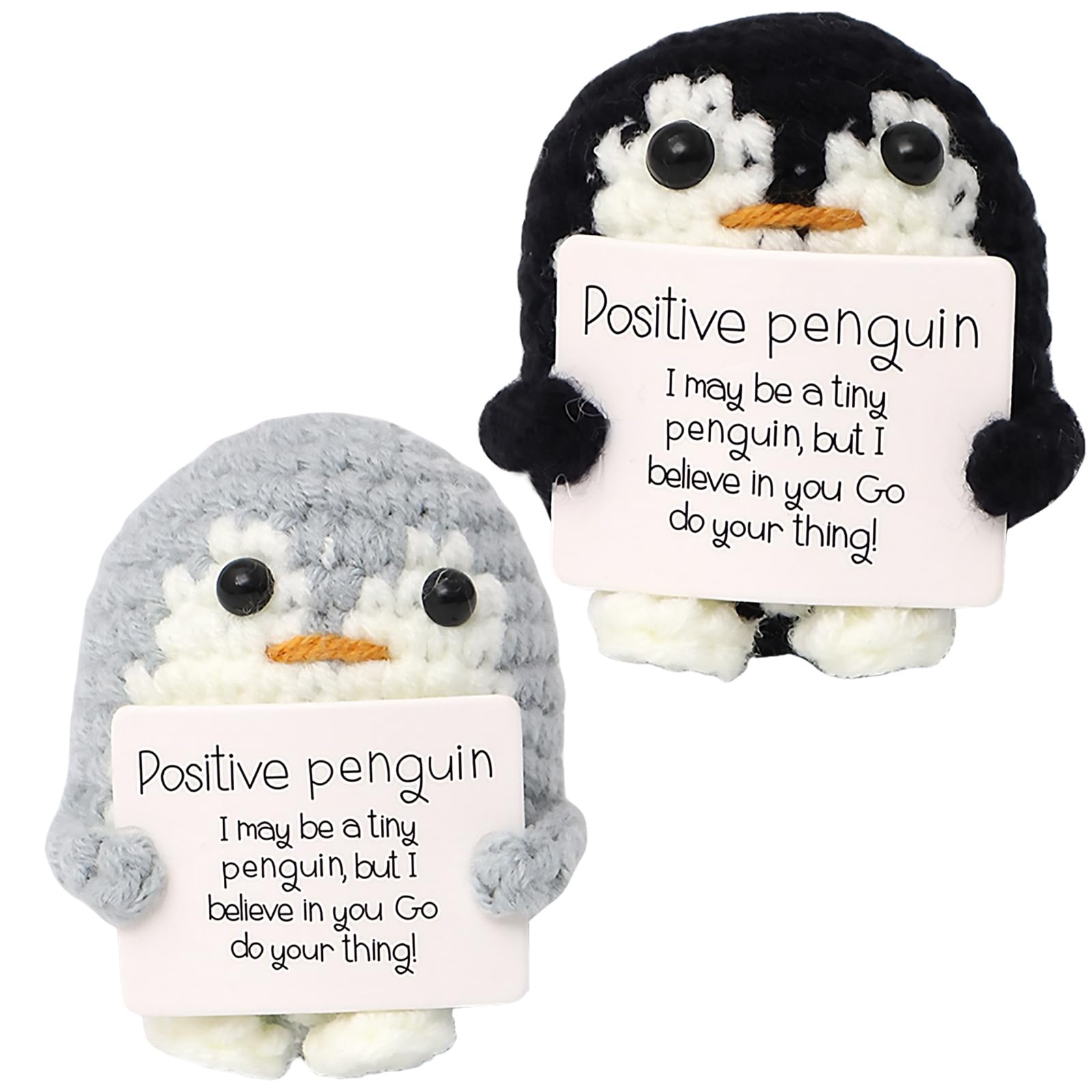 Hocklliy 2 Positive Penguin Plush Gifts - Soft, Knitted Cute Penguin Doll for Family, Friends, Encouragement, Party Decoration (Gray, Black)