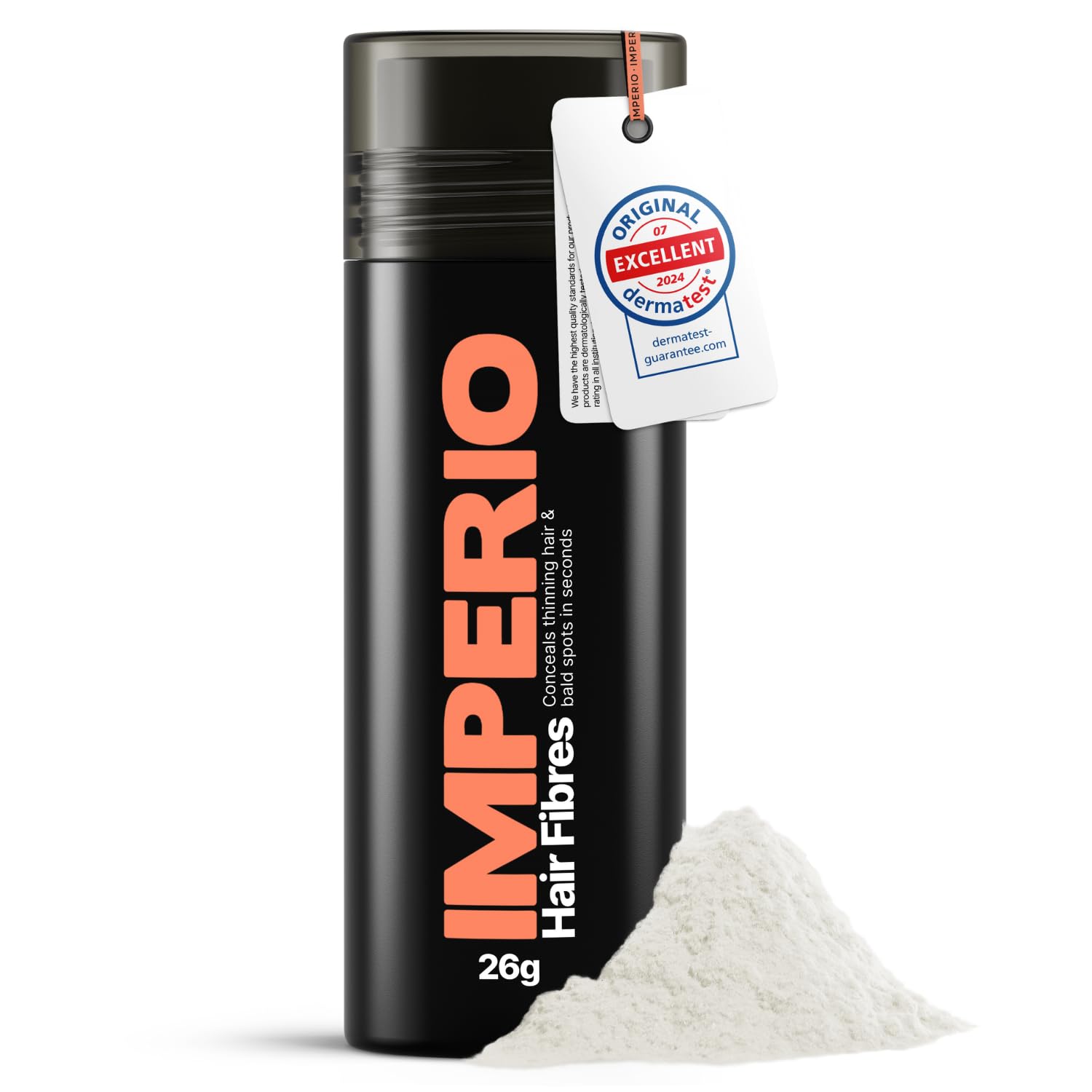 IMPERIO Hair Fibres for Thickening & Full Hair in Seconds. Shake-on hair filler for an Authentic Look. 100% Natural! Premium Salon Quality Hair Building Fibres - 26g (white)