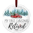 Retirement Gifts for Women Men 2025, Cool Christmas Ornament Ceramic 3.5" with Gift Box, Happy Inspirational Gift for Retired