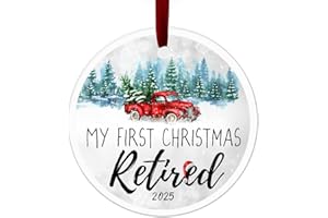 Retirement Gifts for Women Men 2025, Cool Christmas Ornament Ceramic 3.5" with Gift Box, Happy Inspirational Gift for Retired