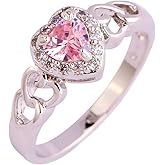 Psiroy 925 Sterling Silver Plated Heart Shaped Simulated Pink Topaz Halo Engagement Ring for Women