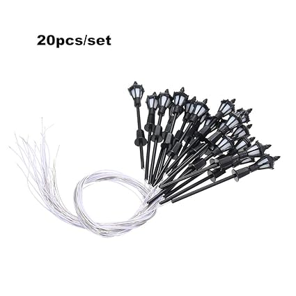 KKmoon 20pcs Warm White Model Street Lights Layout Lamppost Railway Train Garden Playground Scenery Led Lamp Lighting 1:150 Scale 65mm