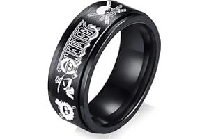 YWDREAM Black Stainless Steel One Piece Ring Anime Rings for Men Luffy Anime Band Ring for Boys 8MM Anime Jewelry Merchandise