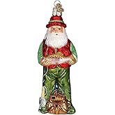 Old World Christmas Fly Fishing Santa Glass Blown Ornament for Christmas Tree, Handcrafted Holiday Decoration, Fisherman Collection
