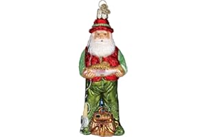 Old World Christmas Fly Fishing Santa Glass Blown Ornament for Christmas Tree, Handcrafted Holiday Decoration, Fisherman Collection