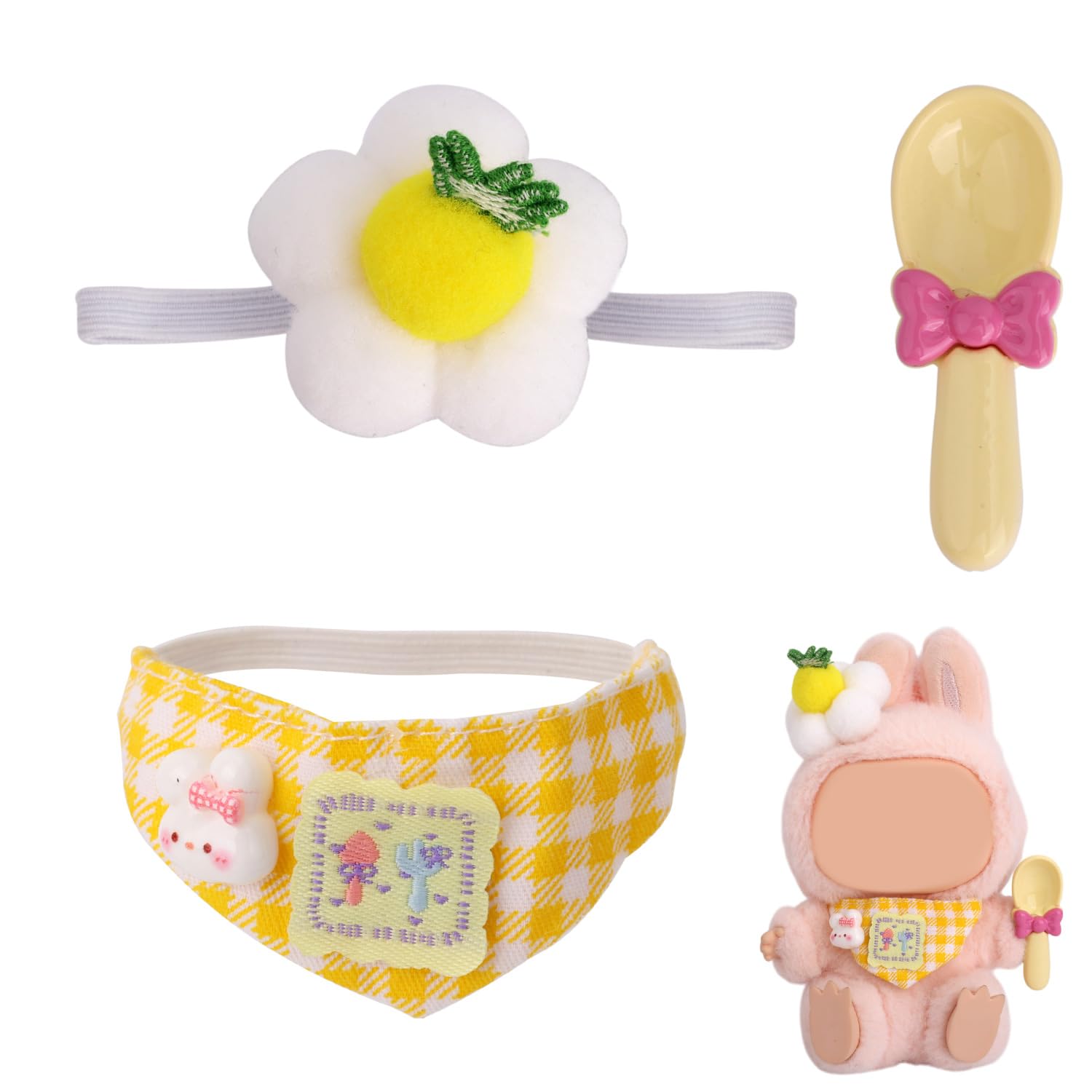 Clothes Set for 5.9in/6.7in Dolls , 3-Piece Plush Flower Hat, Bib, Rice Spoon Yellow 15cm & 17cm Toy Outfit Accessories Cute Tomato Clothing for Dolls Dress Up(Only Outfit)