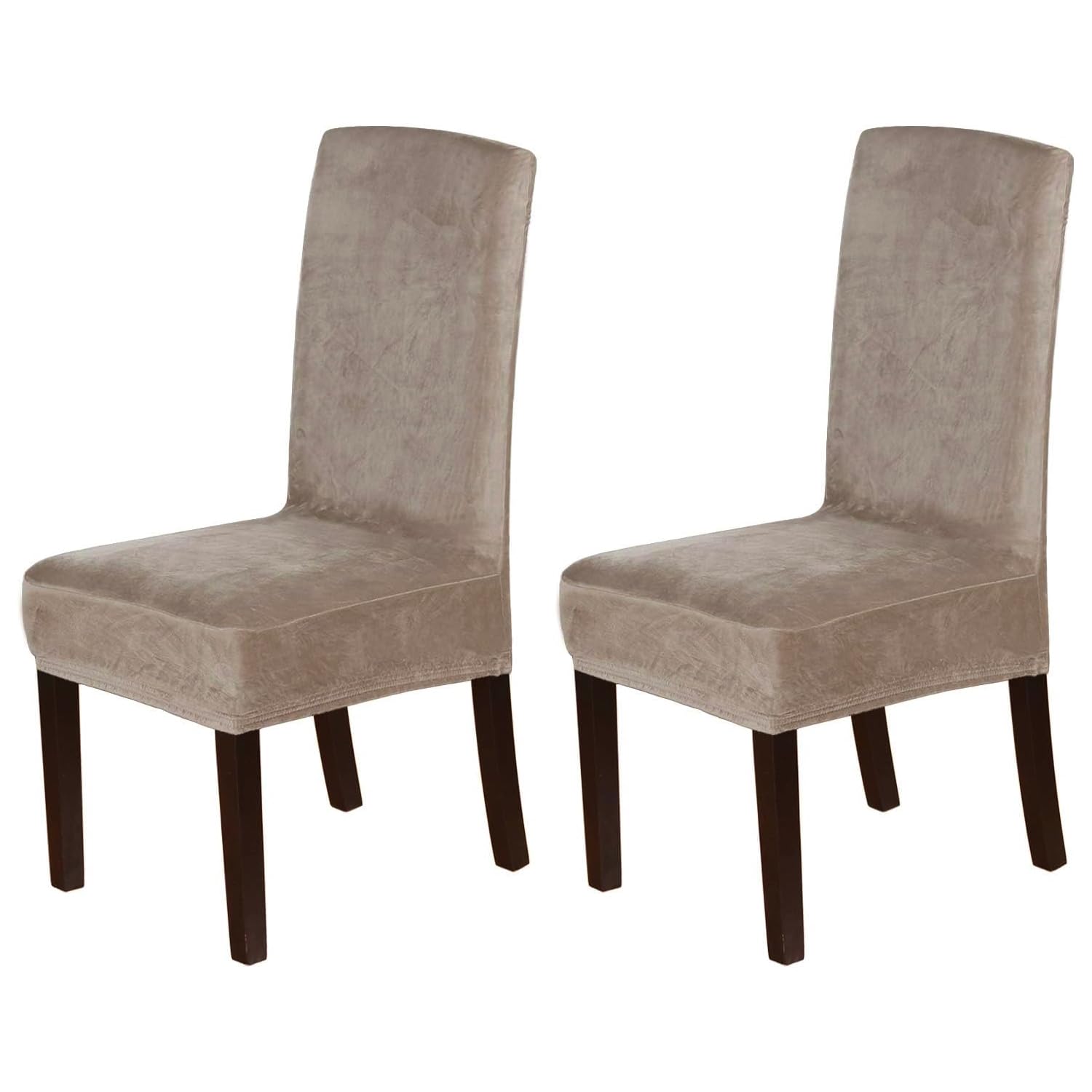 Photo 1 of H.VERSAILTEX Velvet Dining Chair Covers Stretch Chair Covers for Dining Room Set of 2 Parson Chair Slipcovers Chair Protectors Covers Dining, Soft Thick Solid Velvet Fabric Washable, Taupe