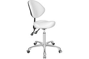Kaleurrier Ergonomic Rolling Swivel Saddle Stool with Wheels - Hydraulic Lifting Height Adjustable Saddle Chair for Clinic Hair Salon Lab Kitchen Office Drafting Chairs (White, with Back)