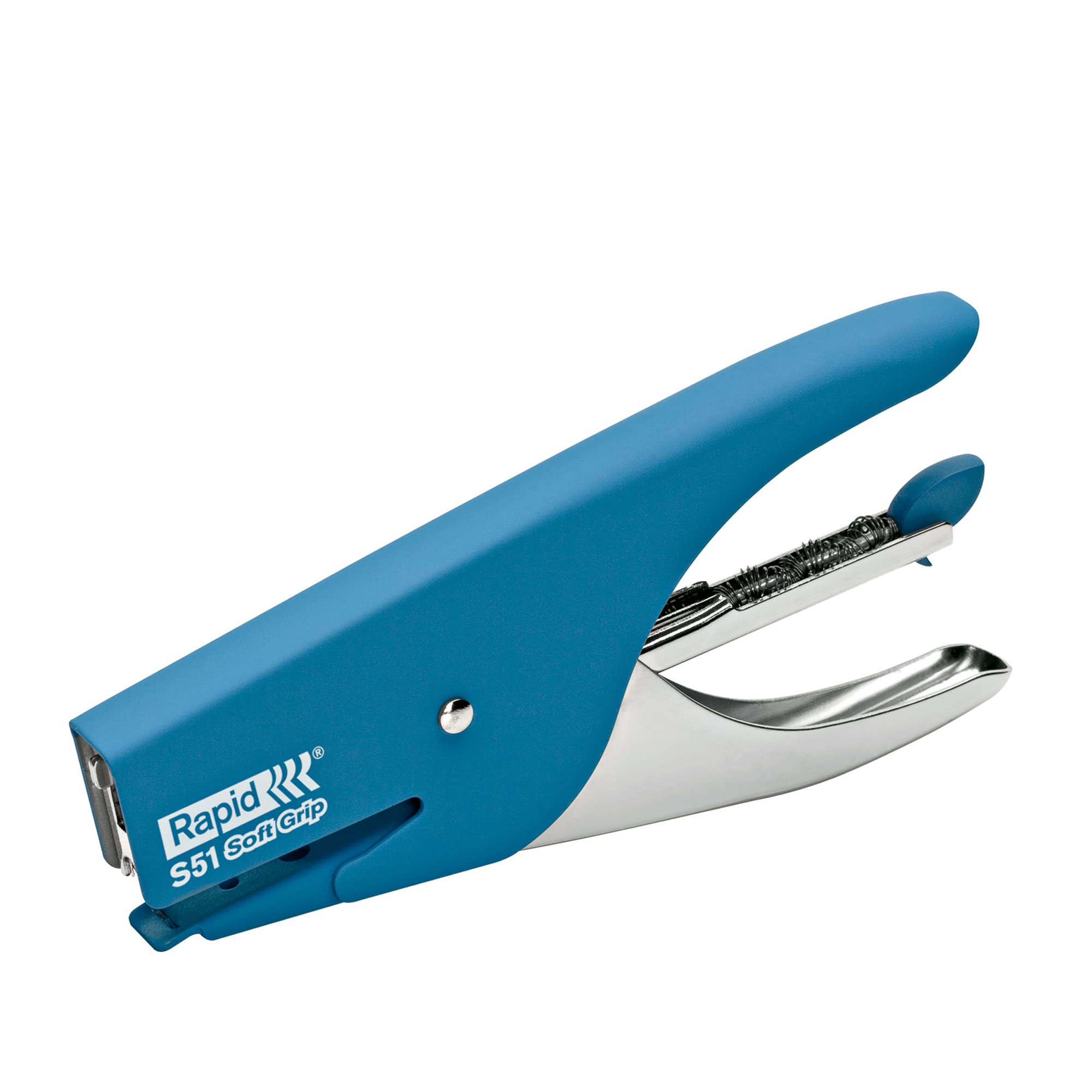 Rapid Supreme S51 Stapling Pliers, 15 Sheet Capacity, Uses No. 21 Staples, Soft Grip, Metal and Rubber, Blue, 10538742