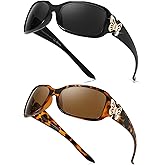 FIMILU 2 Pack Polarized Sunglasses for Women Wrap Around Glasses Trendy Butterfly Decor Fashion Accessories UV400 Protection
