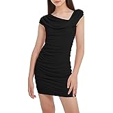 EXARUS Girls Bodycon Dress Tween Short Spaghetti Strap/Cowl Neck/One Shoulder Formal Party Dance Mini Tight Cute Dresses