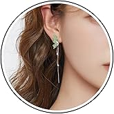 Zeshimb Boho Long Tassel Butterfly Earrings Green Crystal Butterfly Wings Earrings Vintage Cz Curve Butterfly Dangle Drop Earrings Crystal Long Statement Butterfly Earrings Jewelry for Women