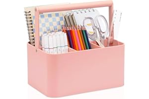 LAFARA Multipurpose Caddy Organizer with Handle and Adjustable Divider, Portable Art Supply Storage Organizer for Art Craft Supplies, Dorm, Classroom, Office, Bathroom, Shower, Cleaning, Makeup (Pink)