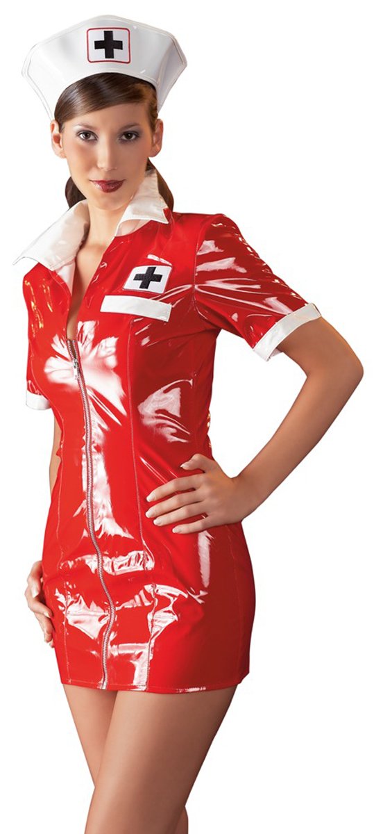 Black Level Vinyl Nurse Dress, Red, X-Large