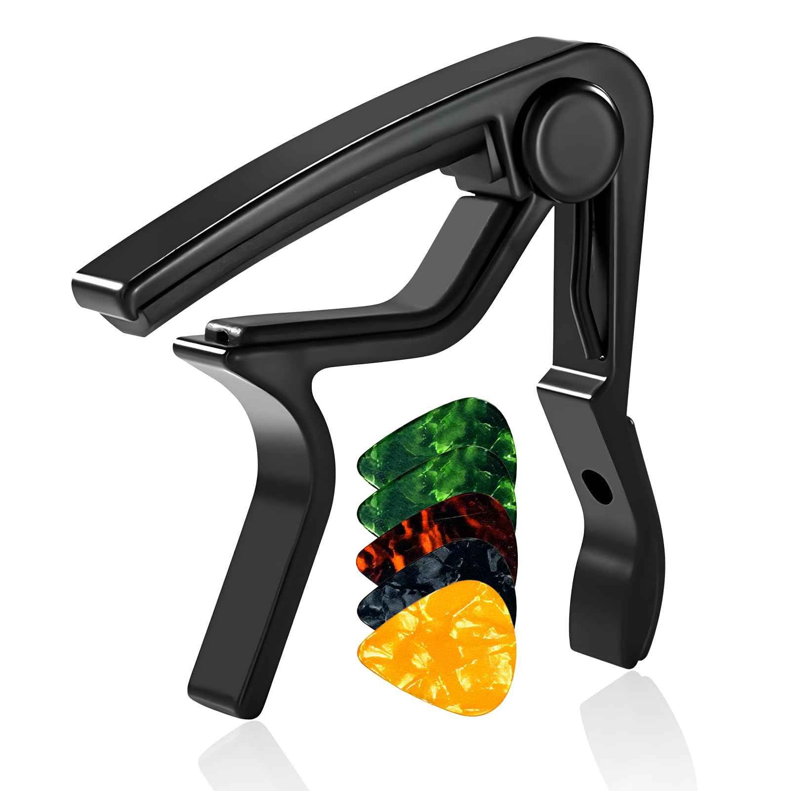 Guitar Capo for Acoustic and Electric Guitars with 5 Picks Included, Professional Zinc Alloy Quick Change Capo for 6 String Guitars, Bass, Mandolin, Ukulele, Banjo,Capo for Acoustic Guitar