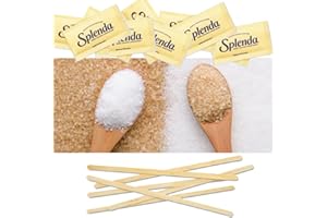 White Sugar & Sweetner Bundle Box: 100 White & 100 Plantation Raw Brown Sugar + 50 S P L E N D A, with 100 Wooden Stirrers - 