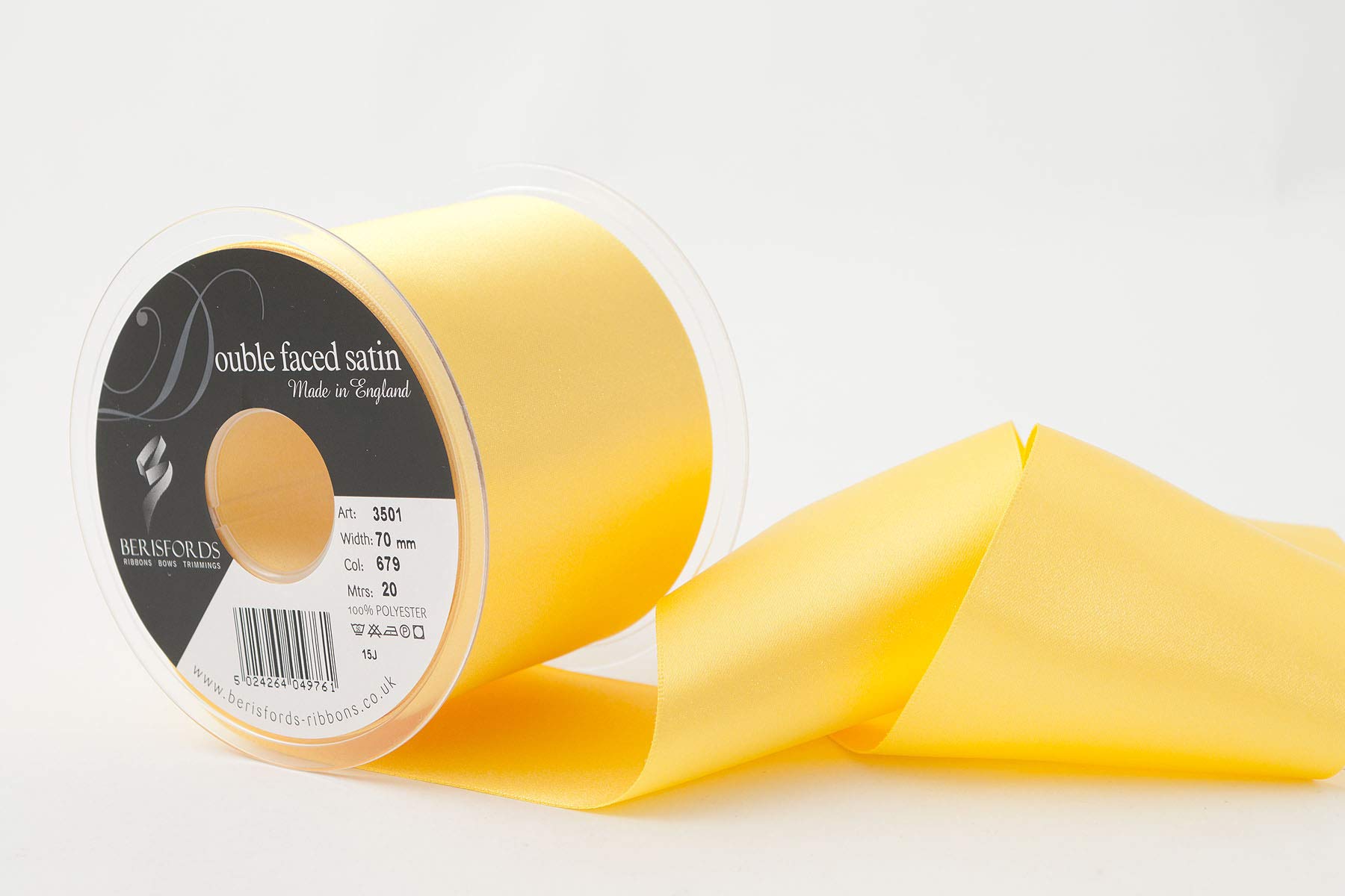 Berisfords Double FACE Poly Satin Ribbon, Yellow, 70 mm