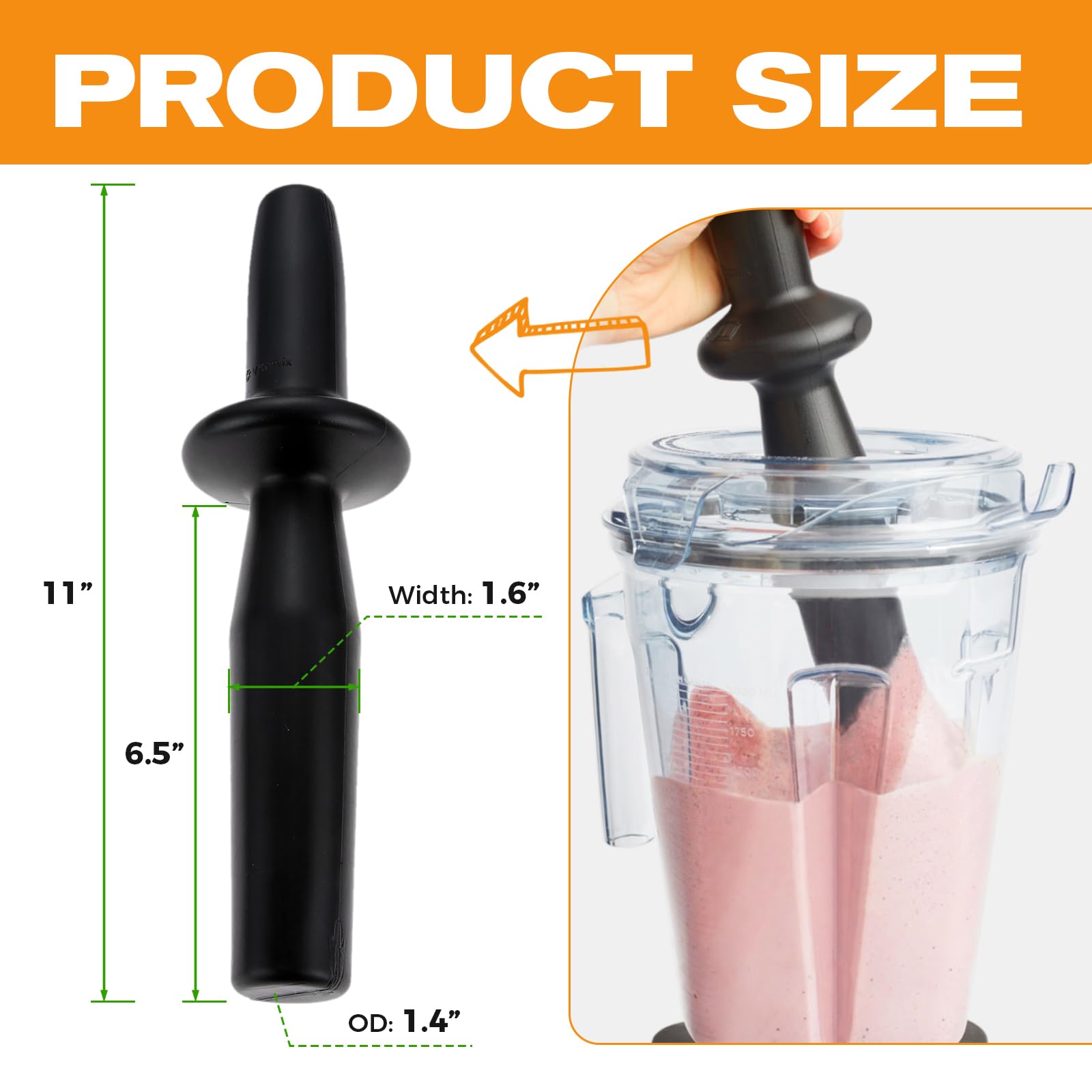 Low Profile Blender Tamper Tool Plunger, Compatible with Vitamix Low Profile 64-Ounce and 40-Ounce, Professional Series Pro 750 5300 7500 Blender