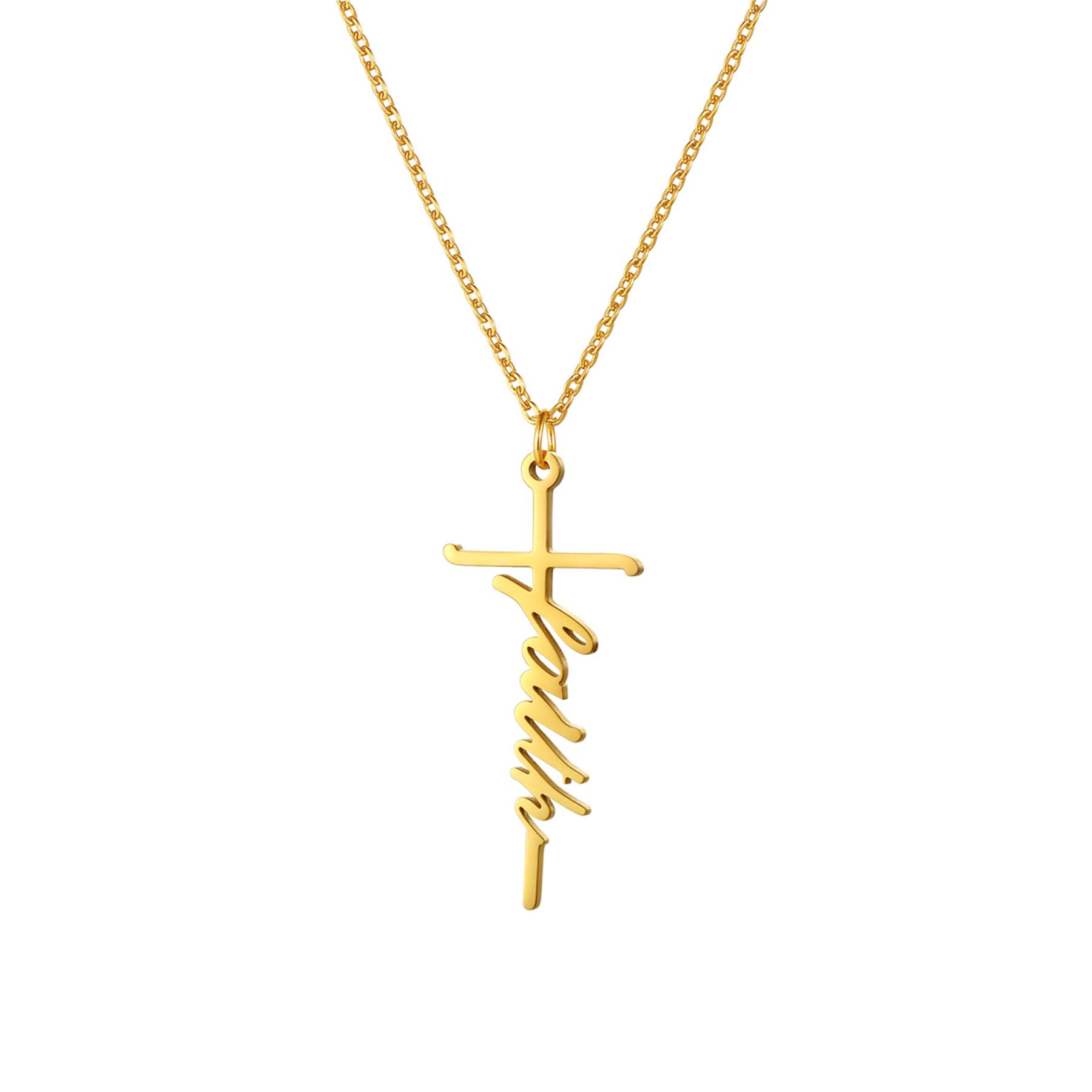 JewelryWe Faith Cross Necklace,Silver/Gold Tone Personalised Love Hope Believe Pendant Necklace Christian Religious Inspirational Jewelry for Women Girls — image 1