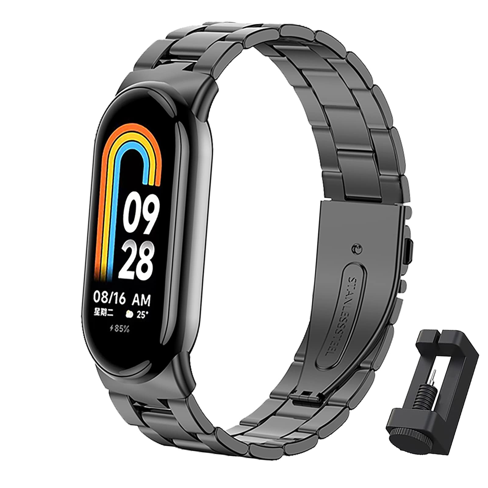 BDIG Strap Compatible for Xiaomi Mi Band 10/Mi Band 9/Xiaomi Mi Band 8, Stainless Steel Replacement Bracelet Adjustable Buckle Strap for Mi Smart Band 10/9/8 Black (Watch Not Included)