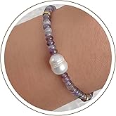 ERNAULO Beaded Bracelets for Women Gemstone Bead Bracelets with Freshwater Pearl Crystal Beaded Bracelet Boho Natural Stone Bracelets for Women Trendy Jewelry Gifts