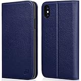 Zover iPhone Xs Case, iPhone X Wallet Case with Genuine Leather Case Kickstand Feature Card Slots and Magnetic Closure for Apple Phone XS/X Gift Box Navy Blue