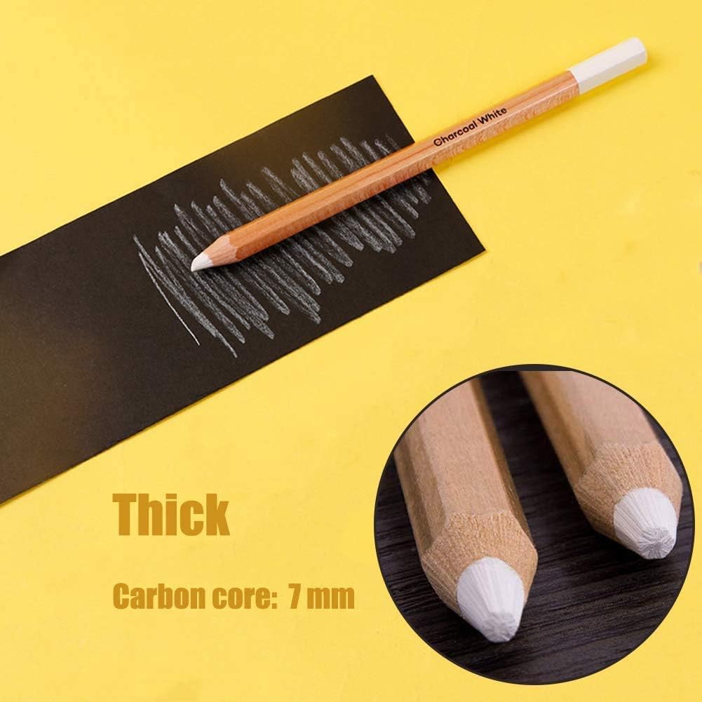 ITODA Artist White Charcoal Pencil Art Chalk Pencils Wood Professional Sketching Pen,2pcs White Highlight Colouring Pencils Oil Pastel Pencil for Paint Drawing Sketch Art Supplies Stationery - Image 4