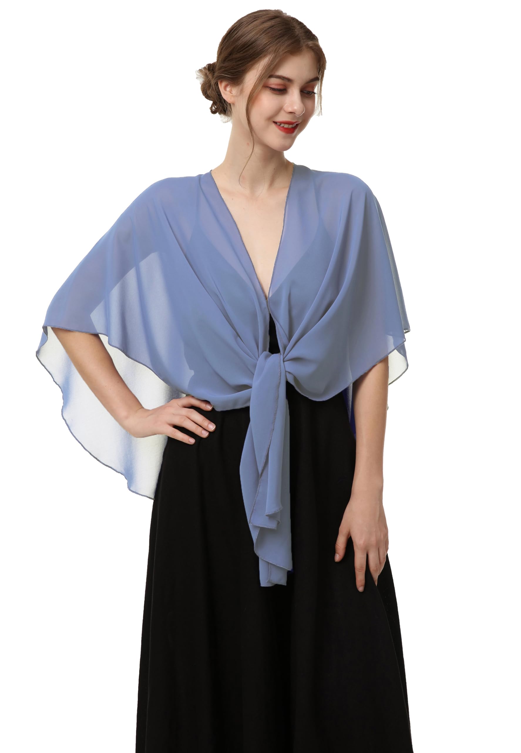 Photo 1 of Womens Chiffon Shawls and Wraps Wedding Party Sheer Shawl Scarf for Evening Dresses Accessories Cover Up (Dusty Blue)