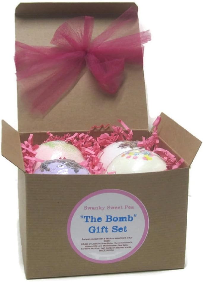 Extra Large Bath Bomb 4-Pack Gift Set (Shea Butter, Sweet Almond Oil, Sea Salts and Essential Oils) - Contain Four 8 oz Bombs from Our Best Sellers List
