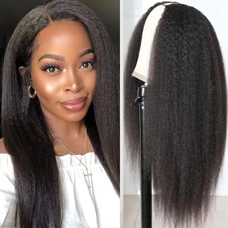 Yaki Straight V Part Wig For Women Human Hair Kinky Straight Human Hair Wigs For Women No Leave Out Upgraded U Part Wig Easy To Wear For Beginners 1b 20 Inch
