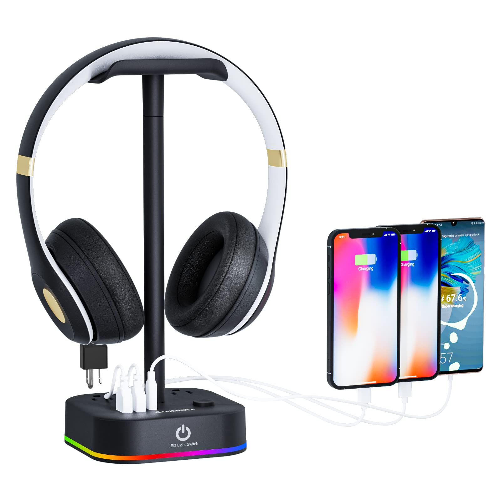 Mua Gamenote RGB Headphone Stand & Power Strip 2 in 1 Desk Gaming ...