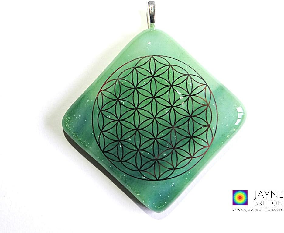 Flower of Life pendant, sparkling green glass, statement necklace, large pendant, fused glass, sacred geometry jewelry, green jewellery
