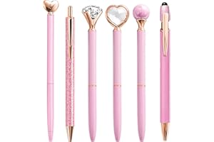 YOXMJDB Pink Pens for Women, 6 Pcs Cute Pens Ballpoint Pen Bulk, 1.0mm Medium Point Black Ink, Office and School Supplies Fancy Nice Pen Gifts for Girls Nurse Teacher (Pink)