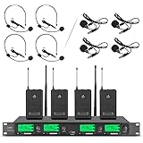 Wireless Microphone System Pro UHF 4 Channel 4 Lavalier Bodypacks 4 Lapel Mic 4 Headsets for Karaoke System Church Speaking C